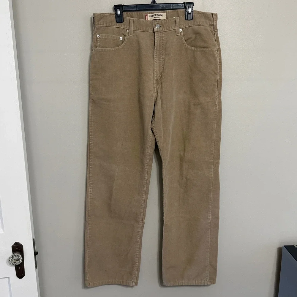 Levi's 569 Mens 36x34 Beige Loose Fit Straight Leg Corduroy Pants Baggy Y2K